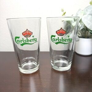 Carlsberg Beer Pint Glasses Set of 2 Clear Glass Logo Barware 16oz 6 inch